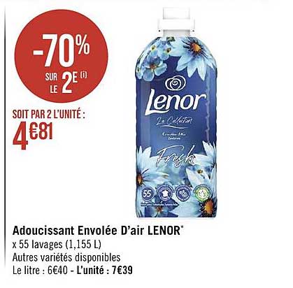 adoucissant envolées d'air lenor -70% sur le 2e
