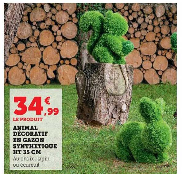 animal décoratif en gazon synthétique ht 35cm
