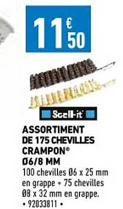 assortiment de 175 chevilles crampon ø6-8 mm