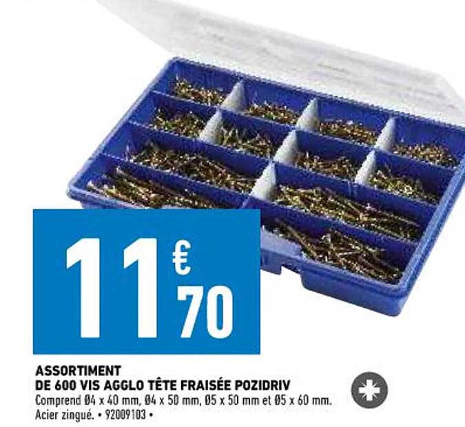 assortiment de 600 vis agglo tête fraisée pozidriv