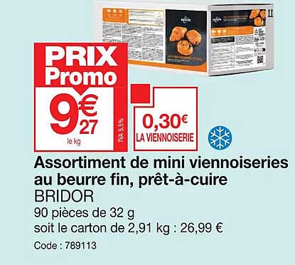 assortiment de mini viennoiseries au beurre fin, prêt-à-cuire bridor