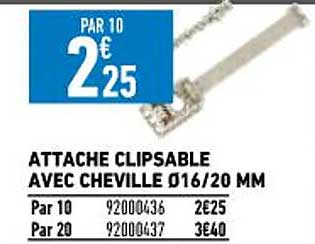 attache clipsable avec cheville ø16-20 mm