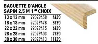 baguette d'angle sapin 2,5m 1er choix