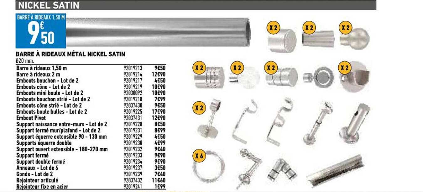 barre à rideaux métal nickel satin