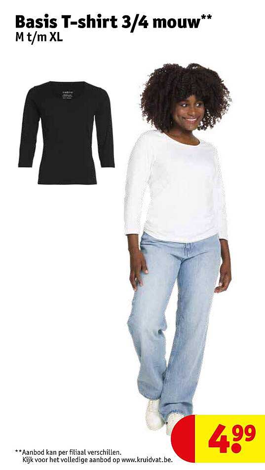 basis t-shirt 3 4 mouw