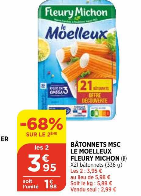 bâtonnets msc le moelleux fleury michon -68% sur le 2ème