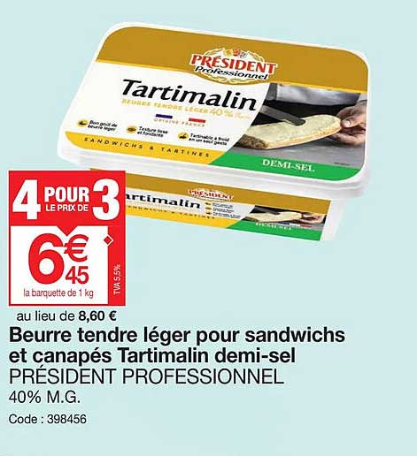 beurre tendre léger pour sandwichs et canapés tartimalin demi-sel président professionnel