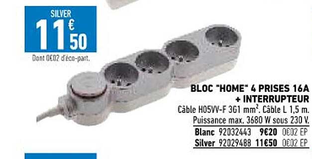 bloc "home" 4 prises 16A + interrupteur