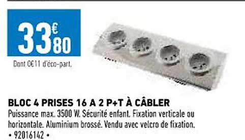 bloc 4 prises 16A 2p+t à câbler