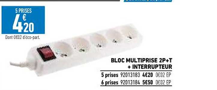 bloc multiprise 2p+t + interrupteur