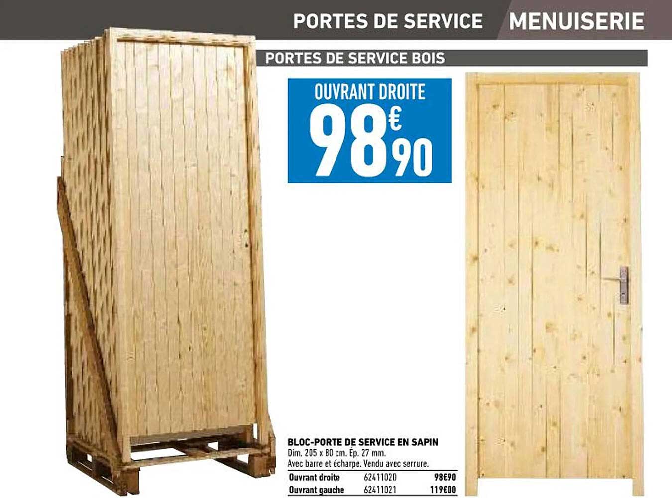 bloc-porte de service en sapin