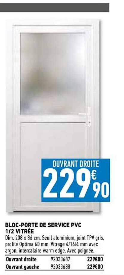 bloc-porte de service pvc 1-2 vitrée