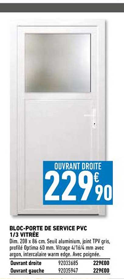 bloc-porte de service pvc 1-3 vitrée