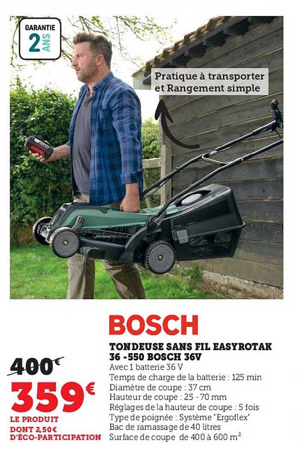 bosch tondeuse sans fil easyrotak 36 - 550 bosch 36v