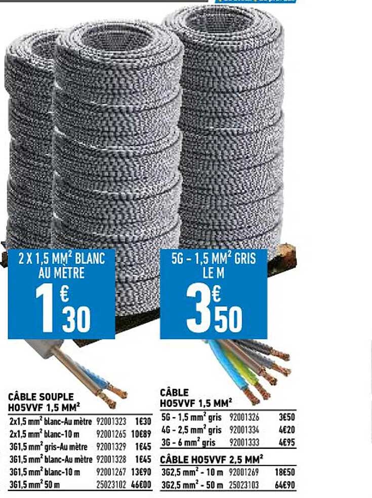 câble souple h05vvf 1,5 mm², câble h05vvf 1,5 mm²