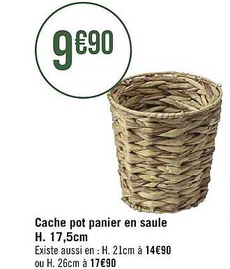 cache pot panier en saule h. 17.5cm