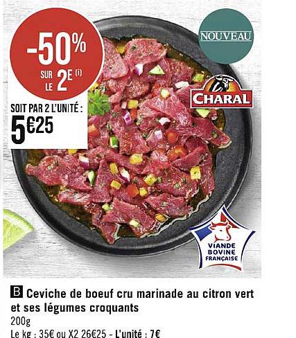 ceviche de boeuf cru marinade au citron vert et ses légumes croquants