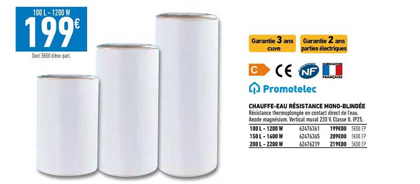 chauffe-eau résistance mono-blindée promotelec