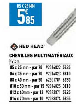 chevilles multi matériaux red head
