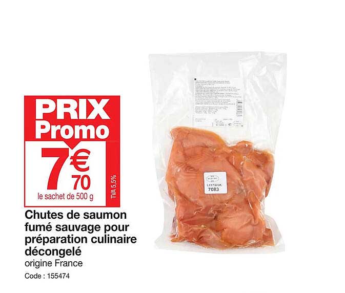 chutes de saumon fumé sauvage pour préparation culinaire décongelé