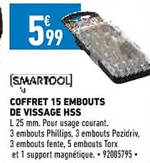 coffret 15 embouts de vissage hss smartool