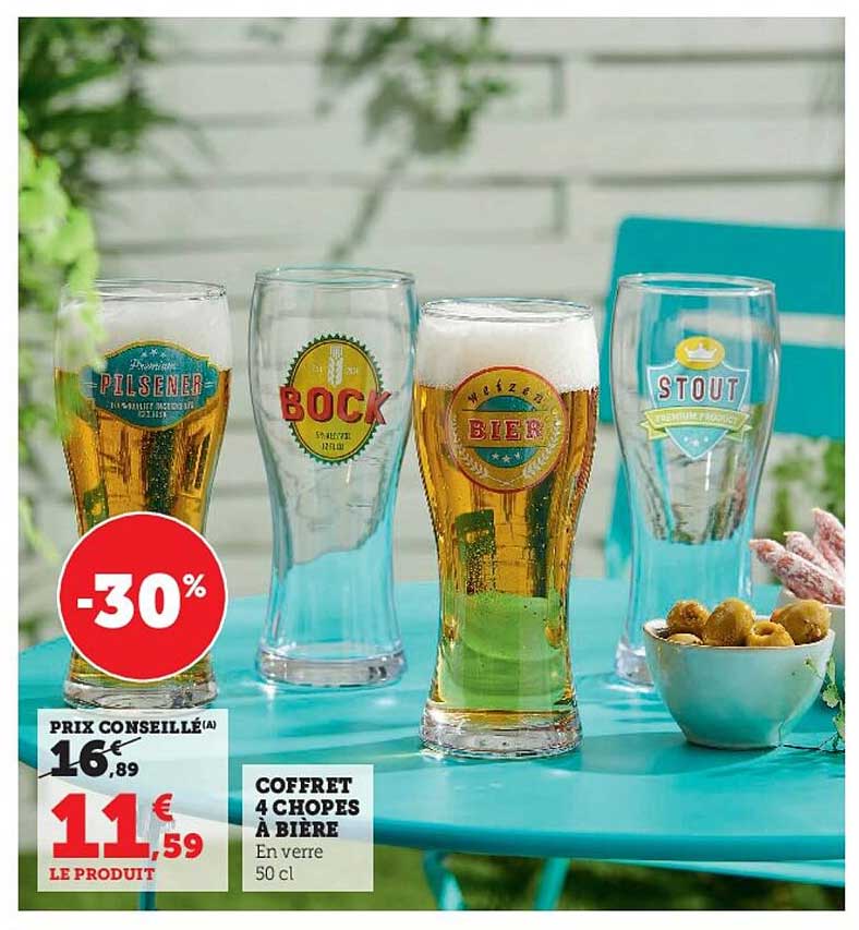 coffret 4 chopes à bière