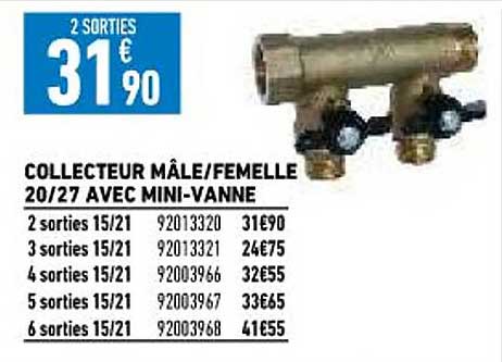collecteur mâle-femelle 20-27 avec mini-vanne