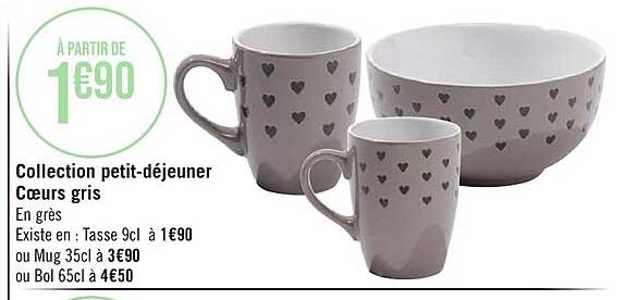 collection petit-déjeuner cœurs gris