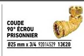 coude 90° écrou prisonnier