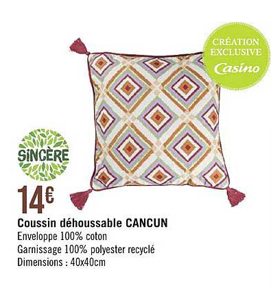 coussin déhoussable cancun sincère