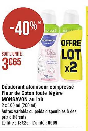 déodorant atomiseur compressé fleur de coton toute légère monsavon au lait
