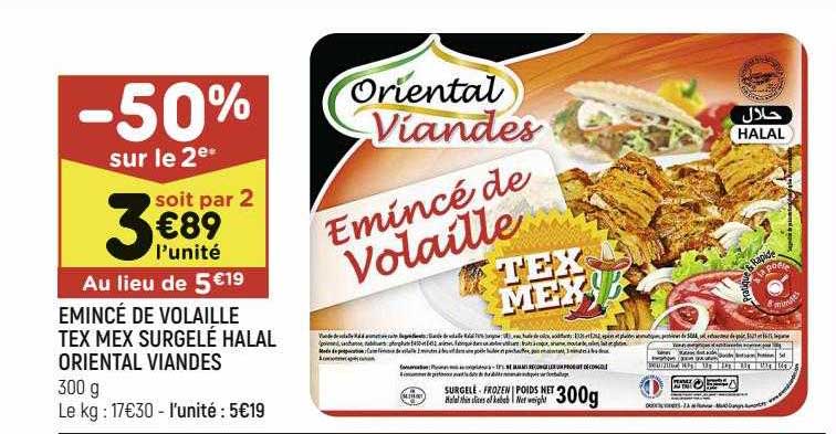 émincé de volaille tex mex surgelé halal oriental viandes