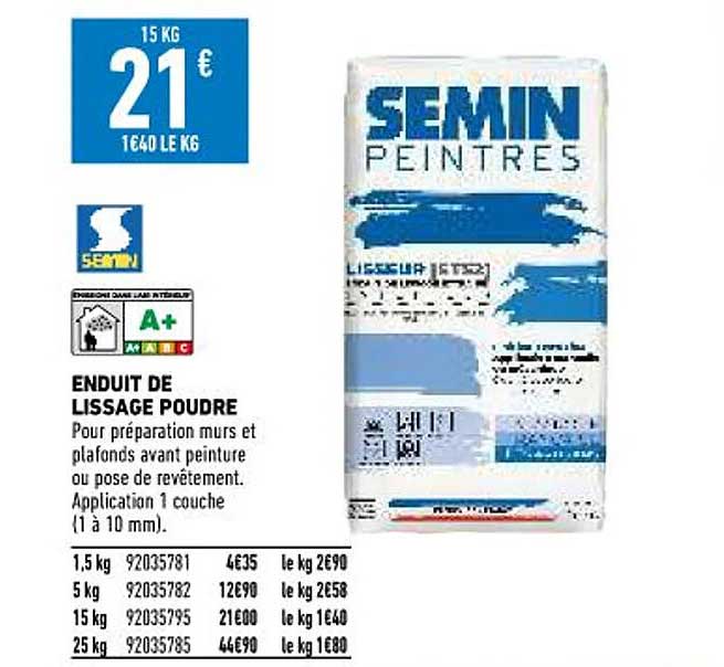 enduit de lissage poudre semin