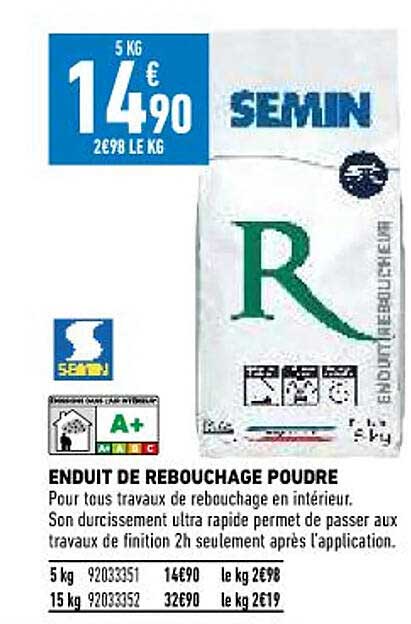 enduit de rebouchage poudre semin