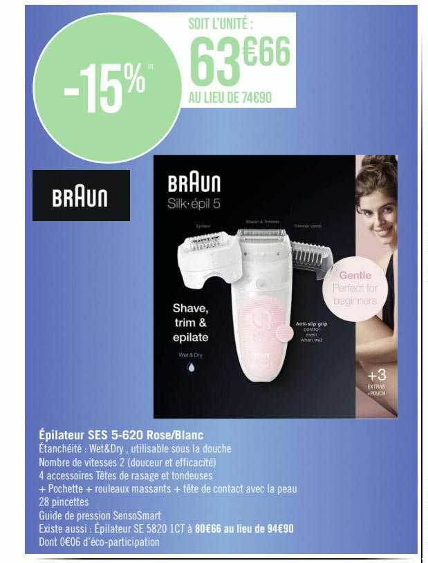 épilateur ses 5-620 rose blanc braun