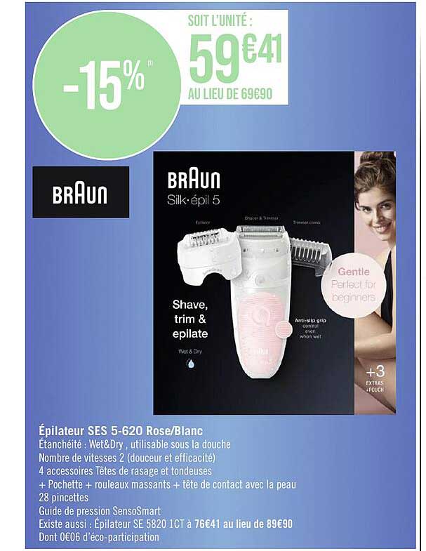 épilateur ses 5-620 rose blanc