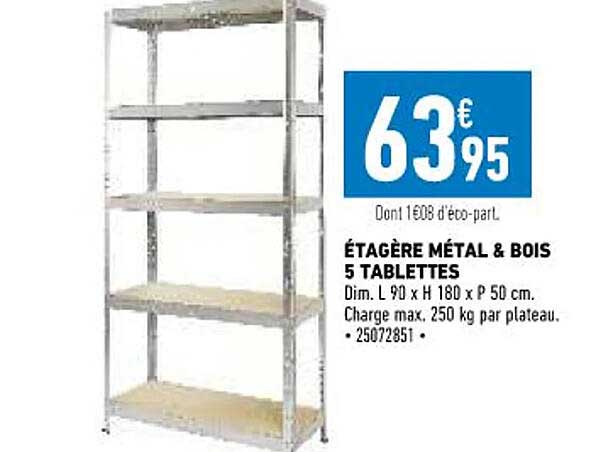 étagère Métal & Bois 5 Tablettes