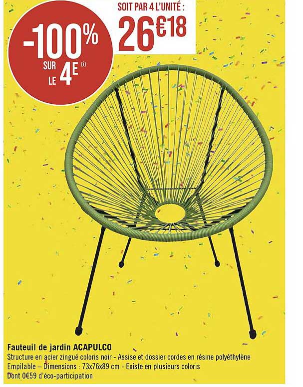 fauteuil de jardin acapulco -100% sur le 4e