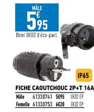 fiche caoutchouc 2p+t 16A