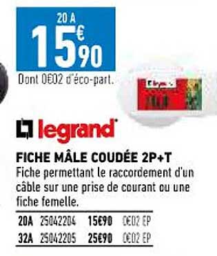 fiche mâle coudée 2p+t legrand