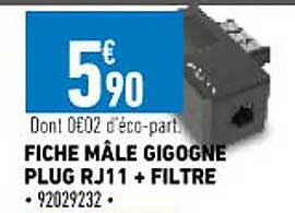 fiche mâle gigogne plug rj11 + filtre