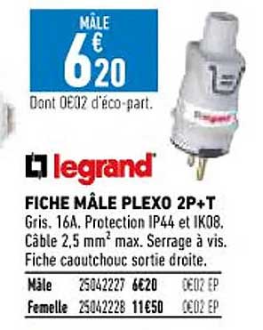 fiche mâle plexo 2p+t legrand