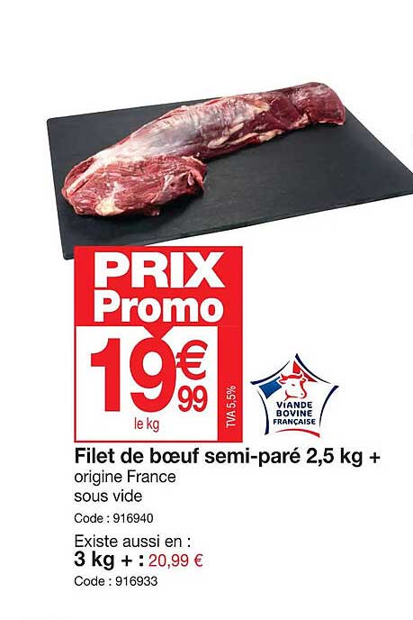 filet de bœuf semi-paré 2.5kg +