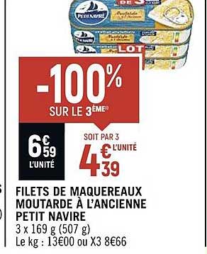 filets de maquereaux moutarde à l'ancienne petit navire -100% sur le 3ème