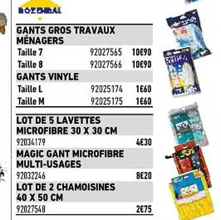 gants gros travaux ménagers, gants vinyle, lot de 5 lavettes microfibre 30 x 30 cm, magic gant microfibre multi-usages, lot de 2 chamoisines 40 x 50 cm