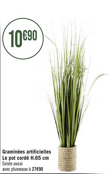 graminées artificielles le pot cordé h. 65cm