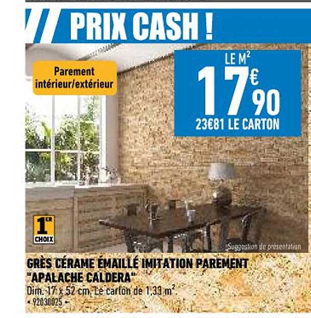 grès cérame émaillé imitation parement "apalache caldera"