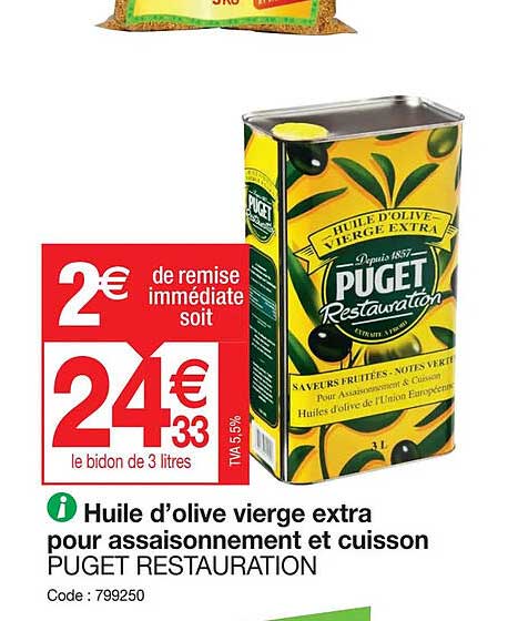 huile d'olive vierge extra pour assaisonnement et cuisson puget restauration