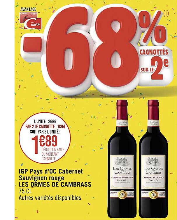 igp pays d'c cabernet sauvignon rouge les ormes de cambrass