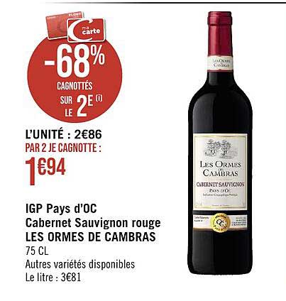 igp pays d'oc cabernet sauvignon rouge les ormes de cambras